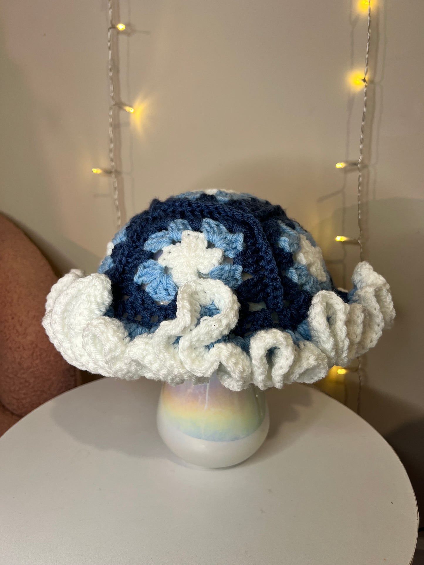 Crochet Granny Square Ruffle Hat