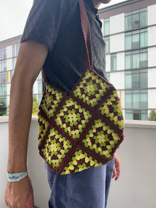 Tri - Color Large Crochet Tote Bag