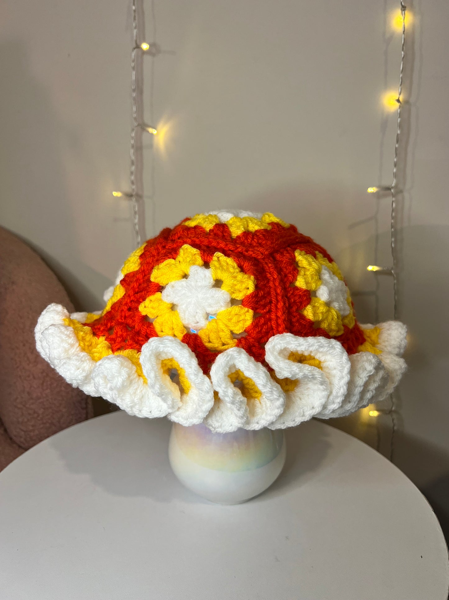 Crochet Granny Square Ruffle Hat