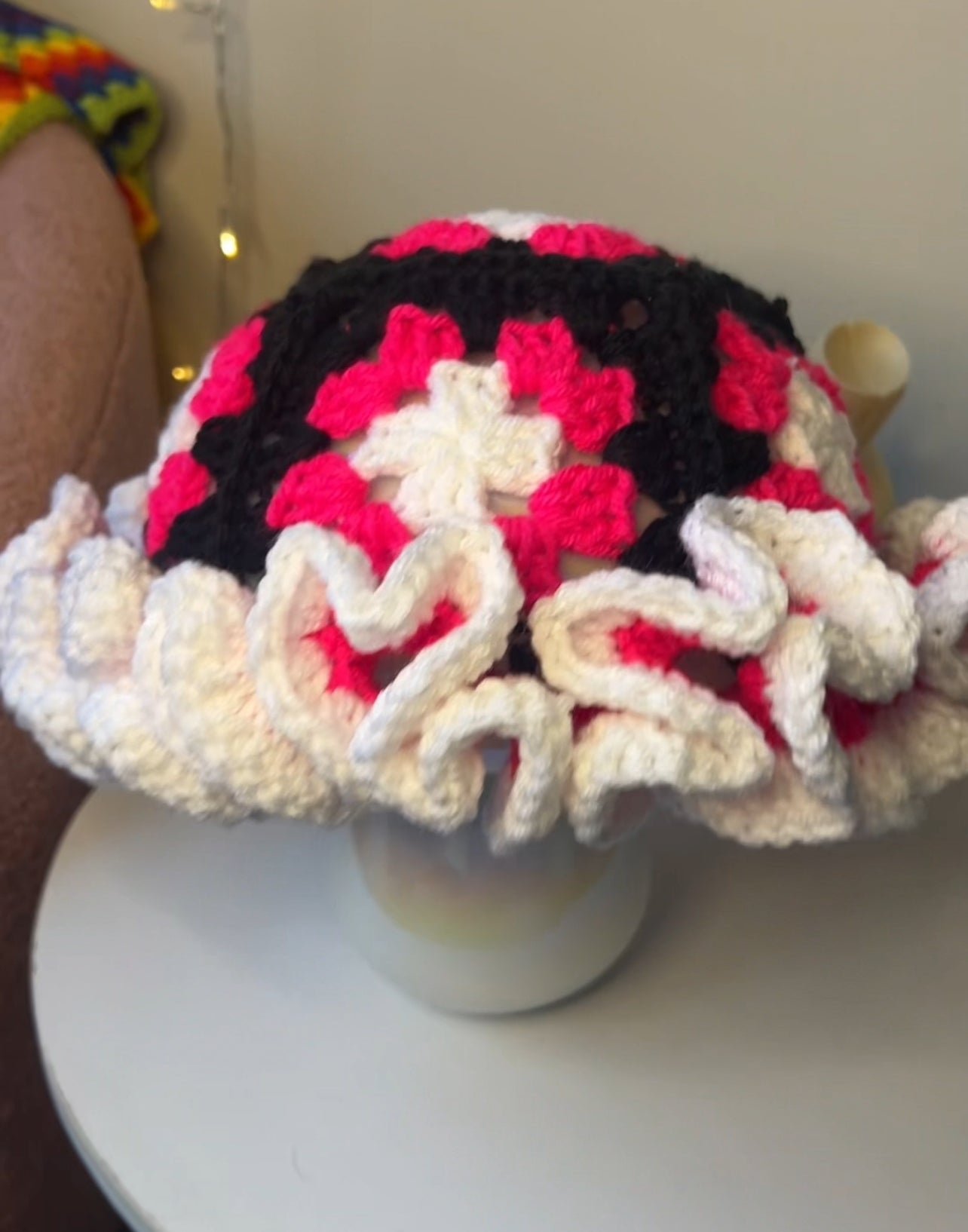 Crochet Granny Square Ruffle Hat