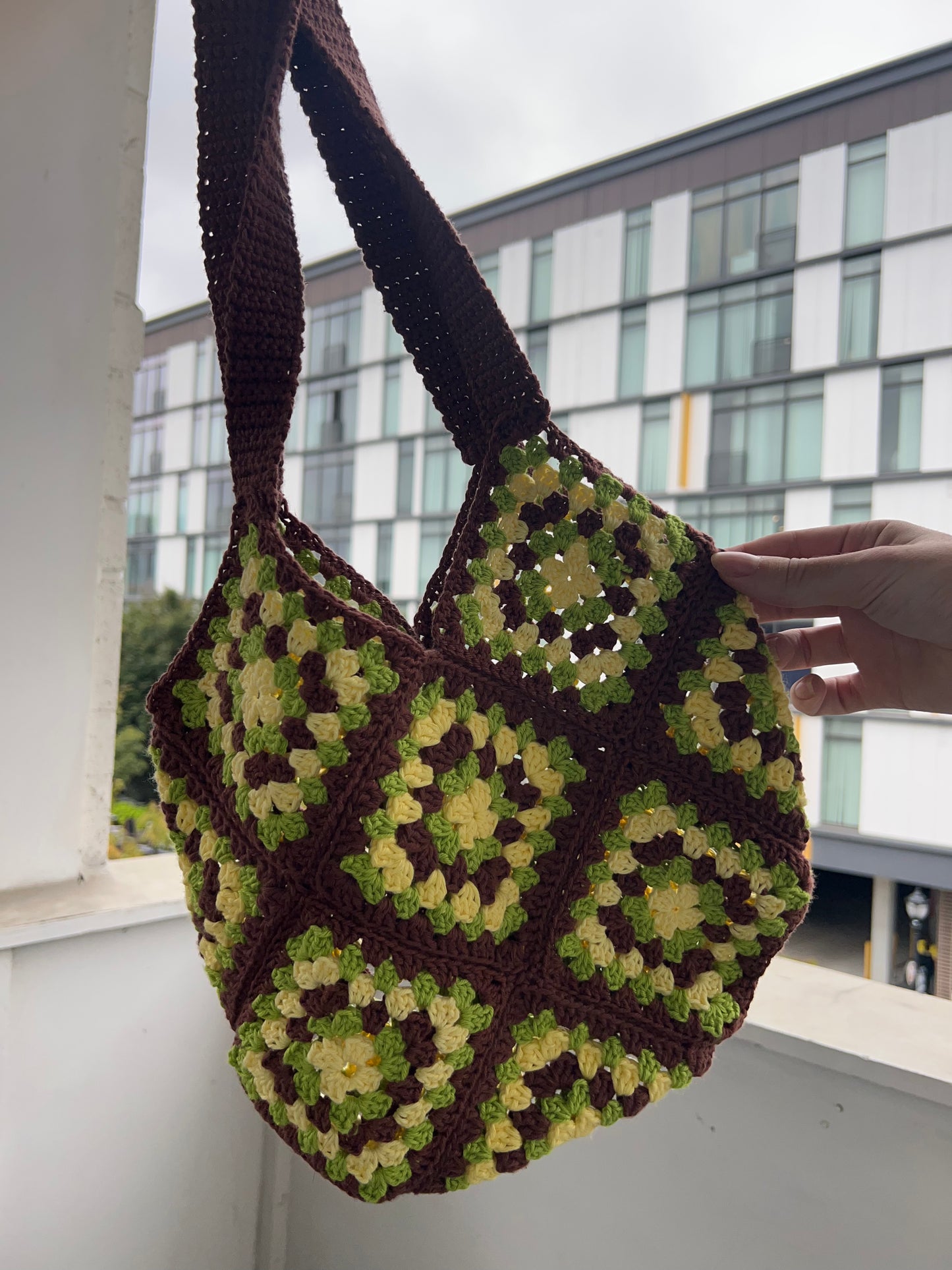 Tri - Color Large Crochet Tote Bag