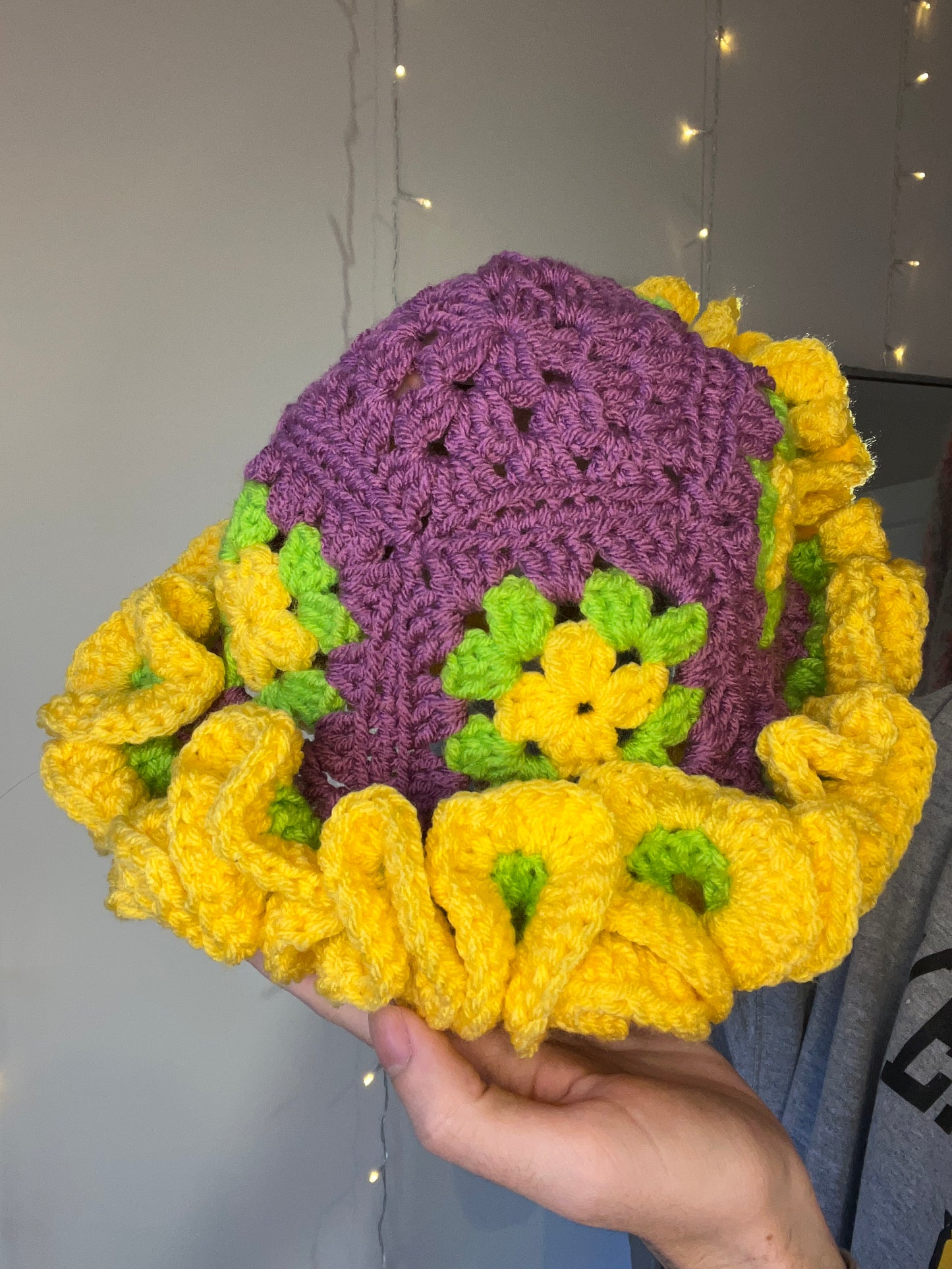 Crochet Granny Square Ruffle Hat