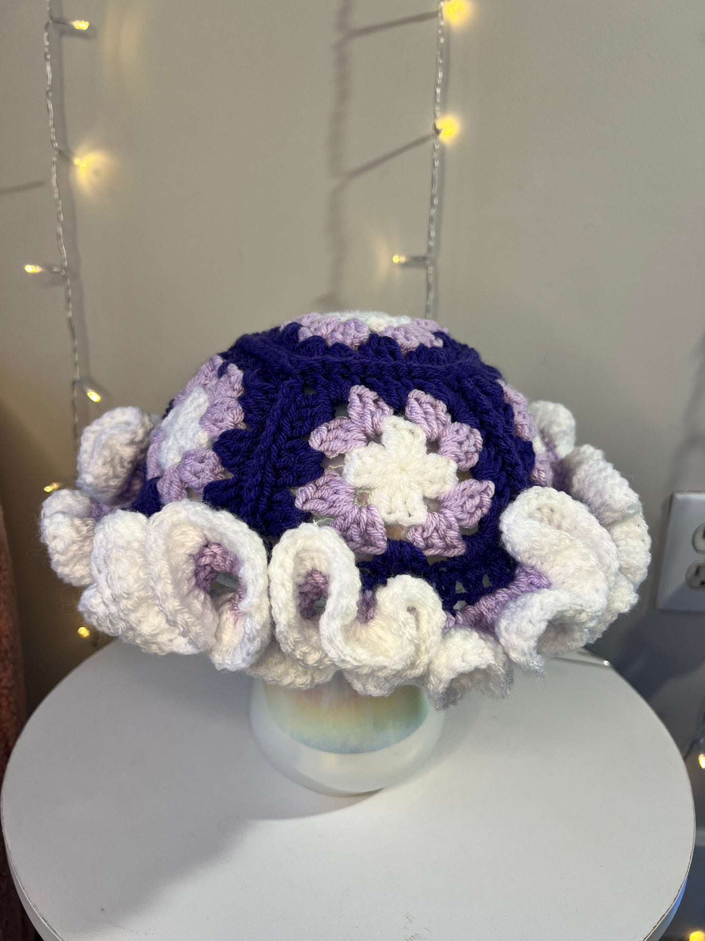 Crochet Granny Square Ruffle Hat