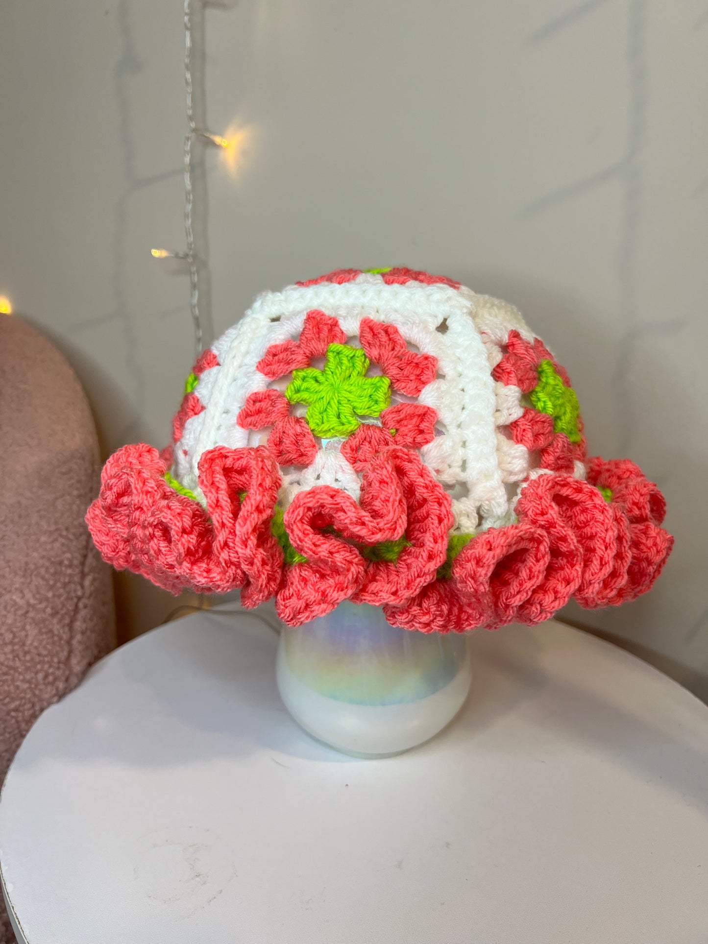 Crochet Granny Square Ruffle Hat